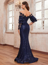 Giffniseti Women's Long Sleeve Sequined Lace Floral Elegant Mermaid Evening Dress For Prom